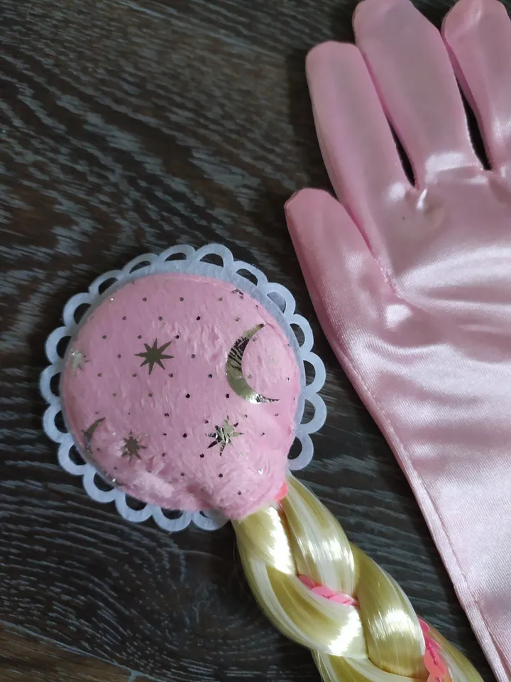 Children's satin gloves, pink, blue, a set of Elsa, Anna, frozen hair, festive set, festival gloves, artificial braid,ice gloves