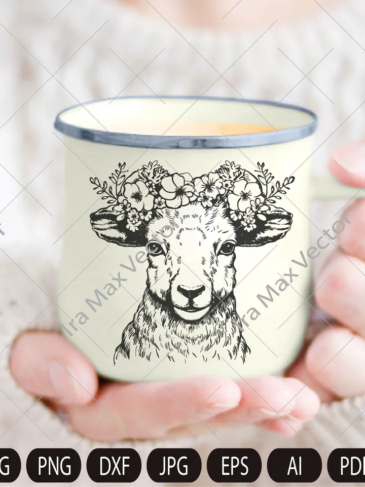 Lamb Svg, Sheep svg, lamb with flower crown, Cute Farm Animal, Livestock,farm life, Lamb Clipart, Lamb Vector, Lamb printable, Lambs svg
