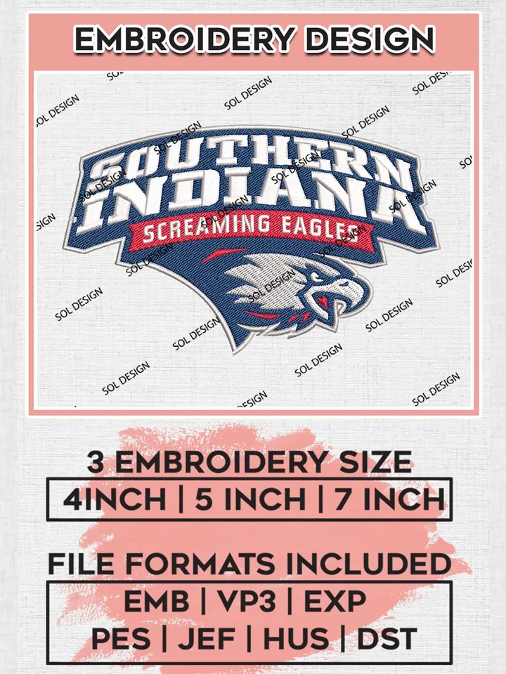 Southern Indiana Screaming Eagles Logo Machine Embroidery Design, NCAA Southern Indiana Screaming Eagles Embroidery Design Design files, NCAA Embroidery Designs, NCAA Machine Embroidery Designs, Digital Download