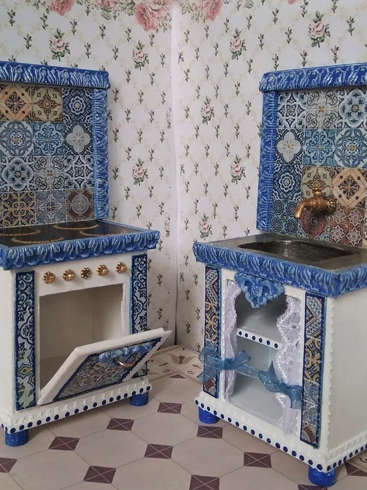 Furniture for kitchen. Stove and sink.1:12 scale.