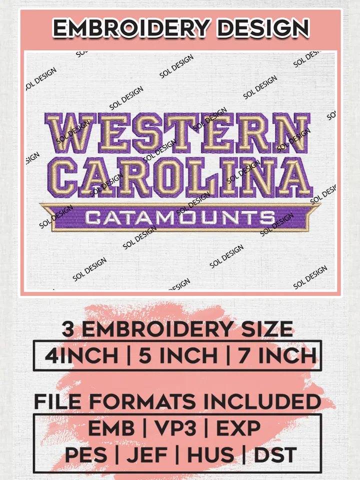 Western Carolina Catamounts Team Writing Logo Embroidery Design Files, NCAA Western Carolina Catamounts Machine Embroidery, NCAA Teams, 3 sizes, NCAA Machine embroidery designs, Digital Download