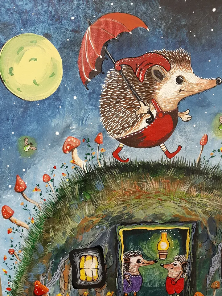 "Way Home' is original acrylic on a canvas board for children, nurses,collectors
