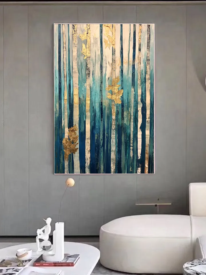 Original Golden Leaves Oil Painting on canvas, Large wall art, Boho Wall Decor, Abstract Forest Acrylic Painting, Home Decor, Bedroom Decor