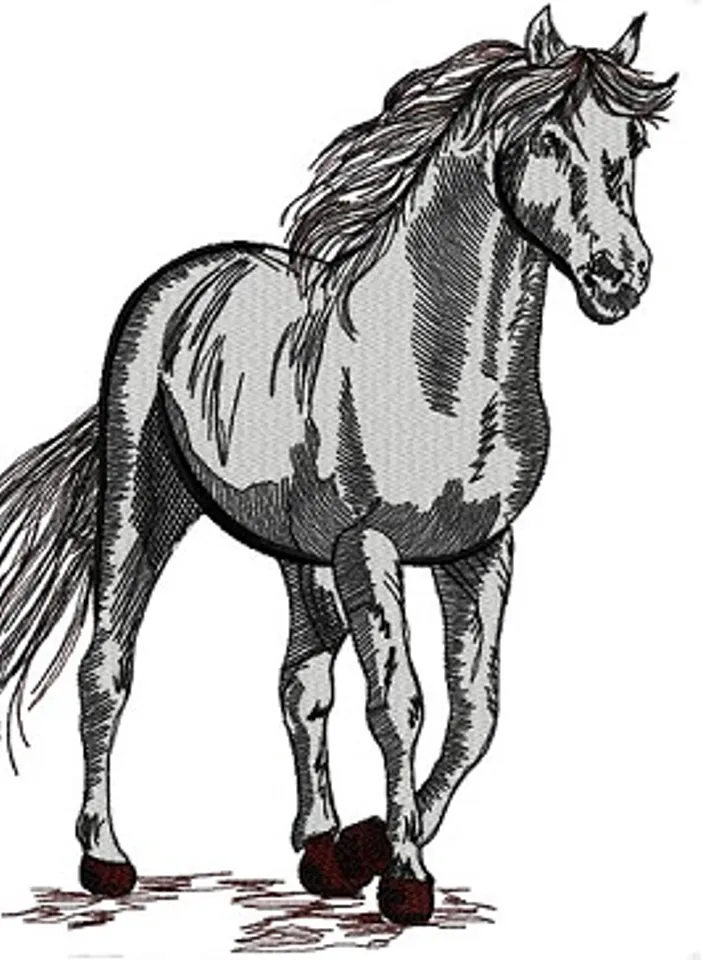 Machine embroidery design horse in blackwork technique