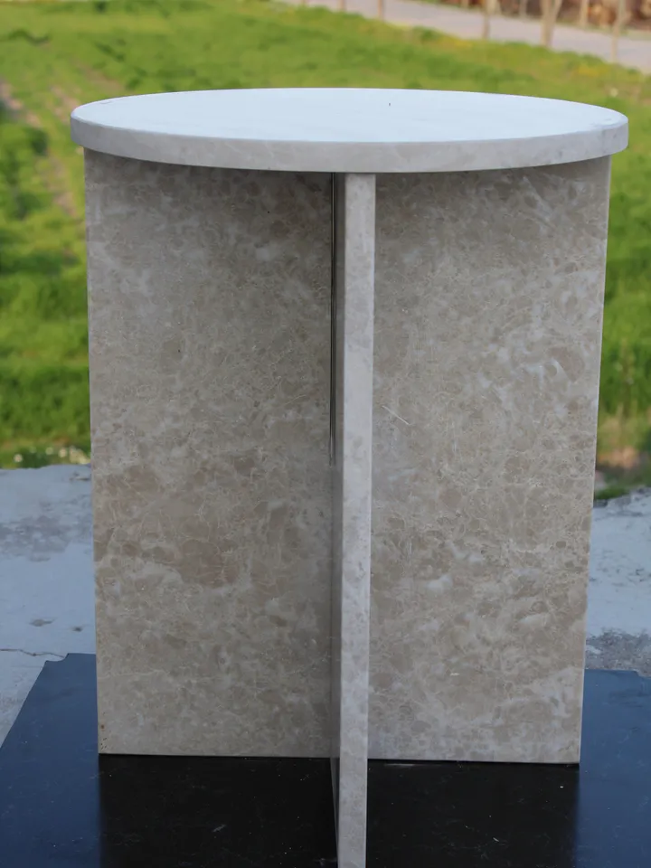 Beige Marble side table, end table, italian marble 100% handmade, coffe table 52 cm Height