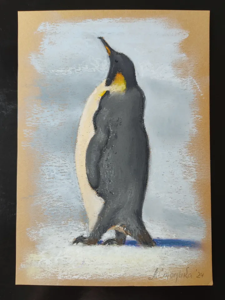 Penguin. Original oil pastel painting.