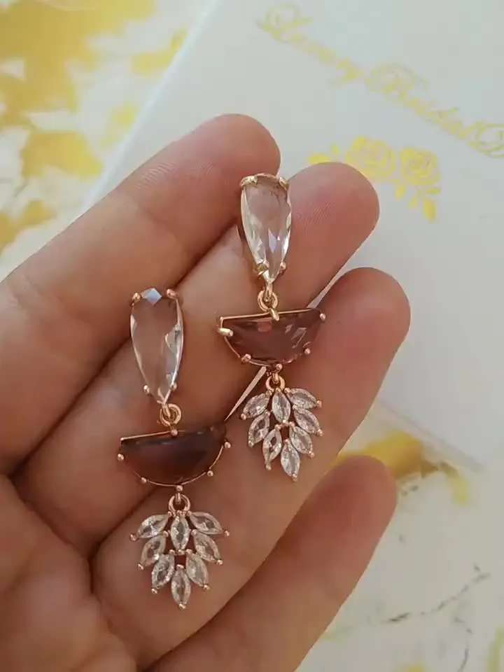 Art Deco Wedding Earrings, Floral Chandelier Statement Earrings, Burgundy Boho Bridal Earrings, Retro Style Gold Jewellery Swarovski Jewelry