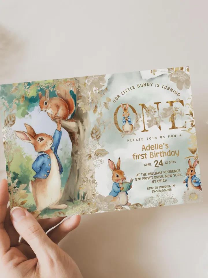DIY Editable Baby Birthday Template large Bundle for Peter Rabbit party theme invitation banners labels milestone pr888