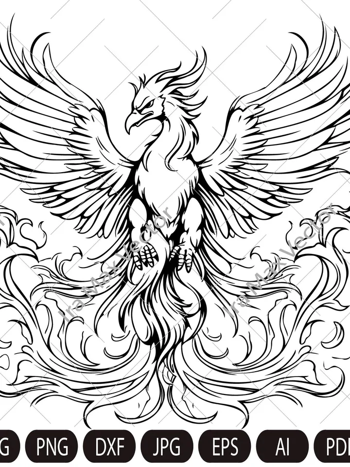 Phoenix Svg, Phoenix Clipart, Phoenix coloring page, Phoenix Wings Svg, Phoenix Cutfile, Phoenix Vector, Phoenix Bird Svg, Firebirds Svg