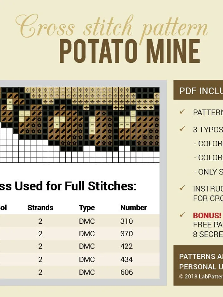 Cross stitch pattern Potato Mine Cross stitch pattern Plants vs Zombies PDF Format Instant Download Home decor Modern
