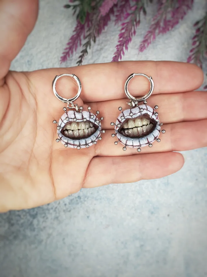 Only to be custom made (orders being taken for the middle of February 2025, message me on Instagram if you'd like to order)Pinhead Lips earrings, stainless steel