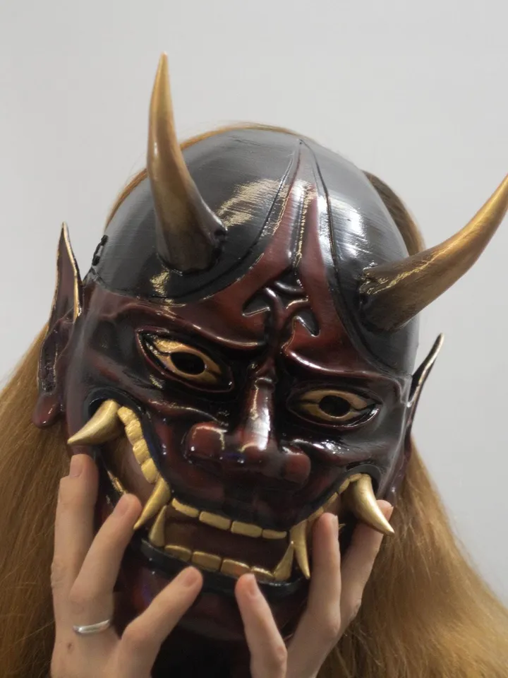 Hannya Mask, Traditional Japanese Hannya Mask, red oni mask, tengu mask, kabuki mask, japanese demon mask, japanese theater, demon mask