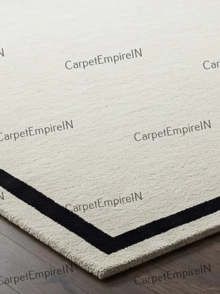 Hand-Woven Wool Border Rug, White & Black,Hand-Woven Wool | Multiple Sizes | Contemporary Living Room Rug, Chic Accent Rug 5x7,6x9,8x10,9x12