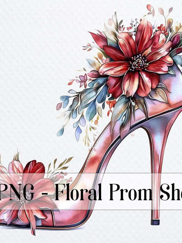 12 Floral Prom Shoes PNG Bundle, Printable Watercolor sublimation, High Quality PNGs, Digital download, Paper crafts, junk journals
