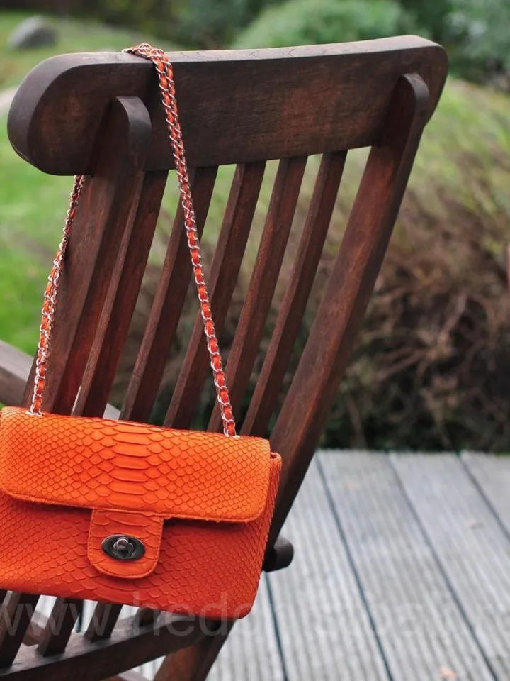 Genuine python skin maxi crossbody orange bag, summer big chain crossbody, elegant classy crossbody bag genuine leather summer | snakeskin