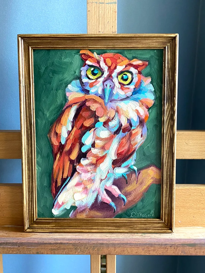 Owl Painting Original Bird Artwork Oil On Panel 9x12 Inch Wild Animal Wall Art Wildlife Home Decor
