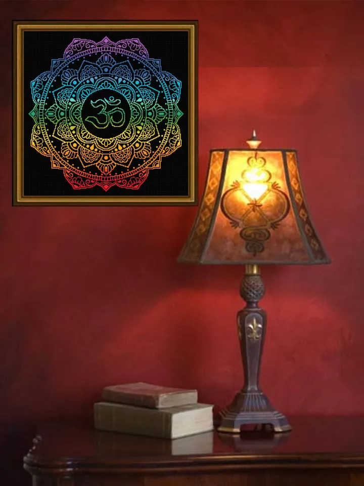 Mandala Om cross stitch pattern download PDF Meditation yoga cross stitch Chakras embroidery beginners Unique cross stitch simple #M146