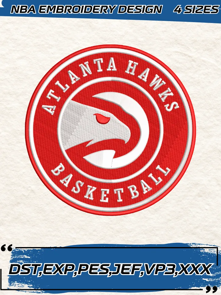 Atlanta Hawks Embroidery Designs,NBA Logo Embroidery Files, Machine Embroidery Design File, 4 Sizes,Digital Download