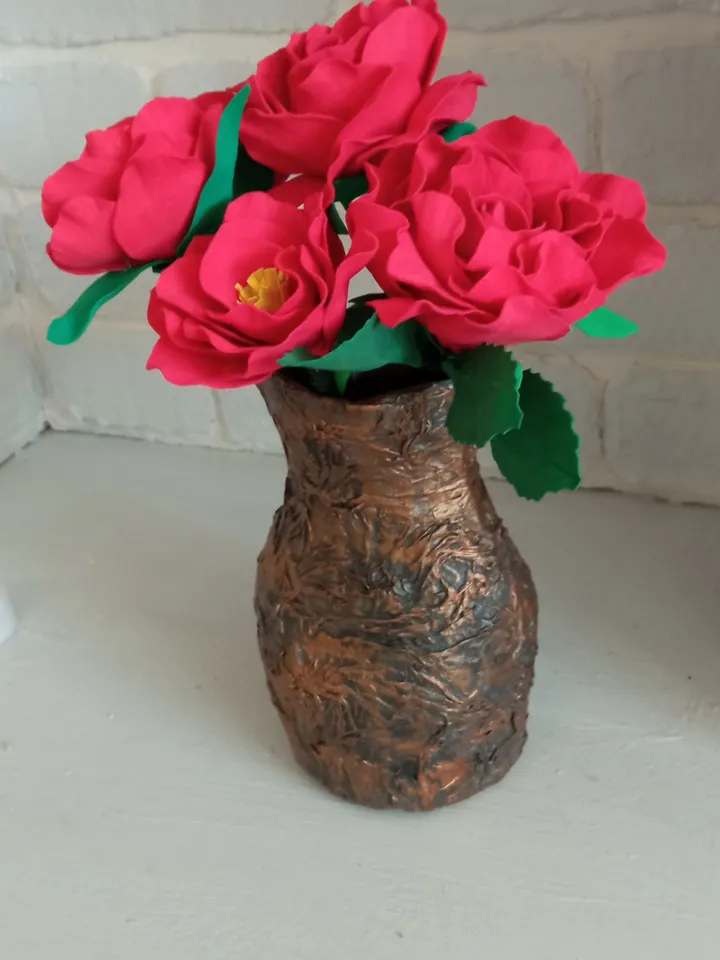 5 handmade red roses in a vase. Gifts for mom Gifts for her Home decor indoor Christmas presents