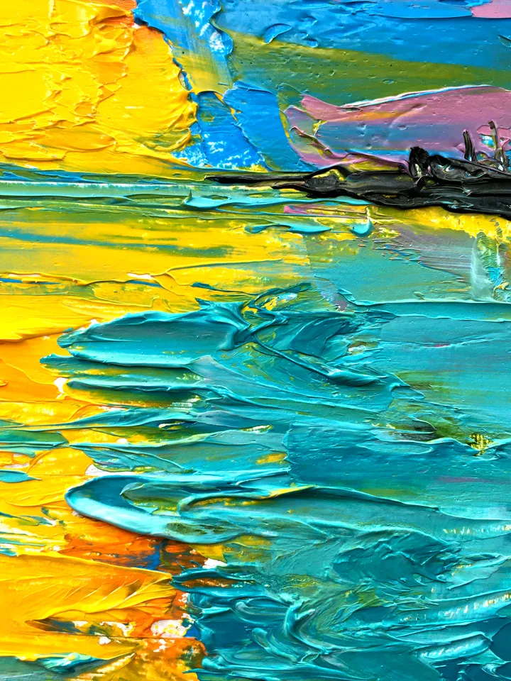 Sunset Sea Boat Original Art by SerjBond
