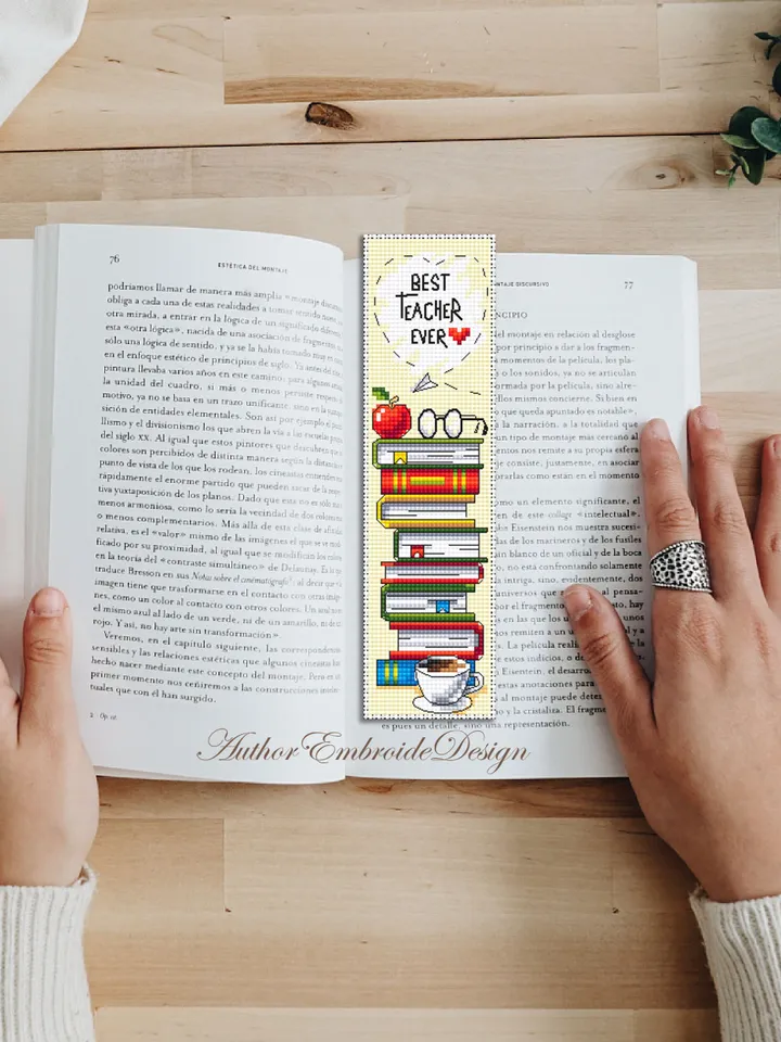 Teacher bookmark cross stitch pattern PDF download Best teacher ever, Handmade bookmark pattern digital PDF, Teachers day gift School #B352