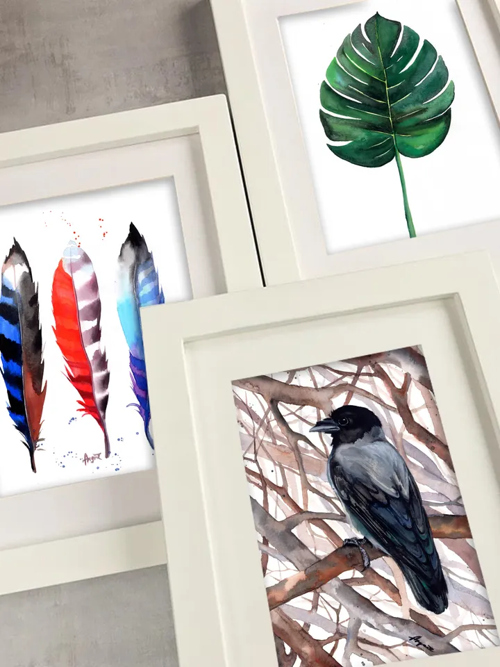 Crow Original watercolor, bird painting, wall decor, birds lover gift, 8x11 in handmade art by Anne Gorywine