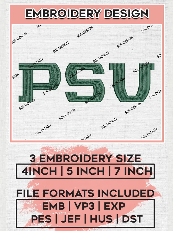 PSU Vikings Team Logo Embroidery Design Files, NCAA Portland State Vikings Machine Embroidery, NCAA Teams, 3 sizes, NCAA Machine embroidery designs, Digital Download