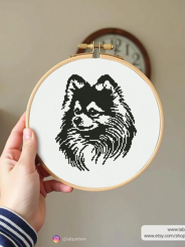 Pomeranian spitz Cross stitch pattern, dog breed, silhouette, animals, beginner counted, modern chart, gift DIY, embroidery, instant PDF