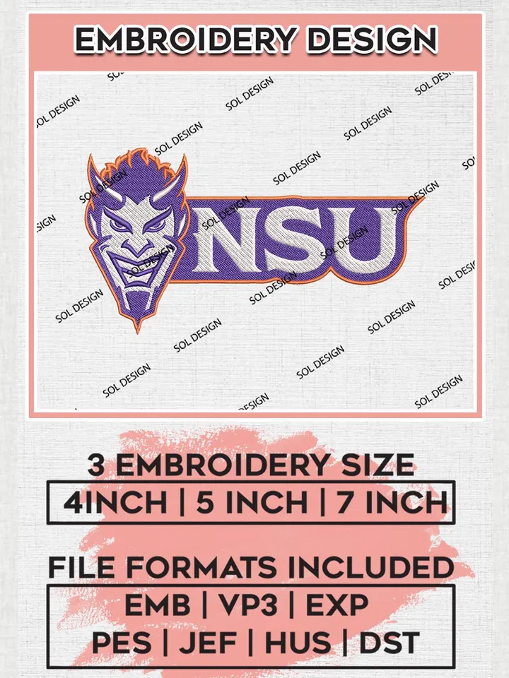 NCAA NSU Demons Team Logo Machine Embroidery Design, NCAA Northwestern State Demons Team Design Design files, NCAA Team Embroidery Designs, NCAA Machine Embroidery Designs, Digital Download