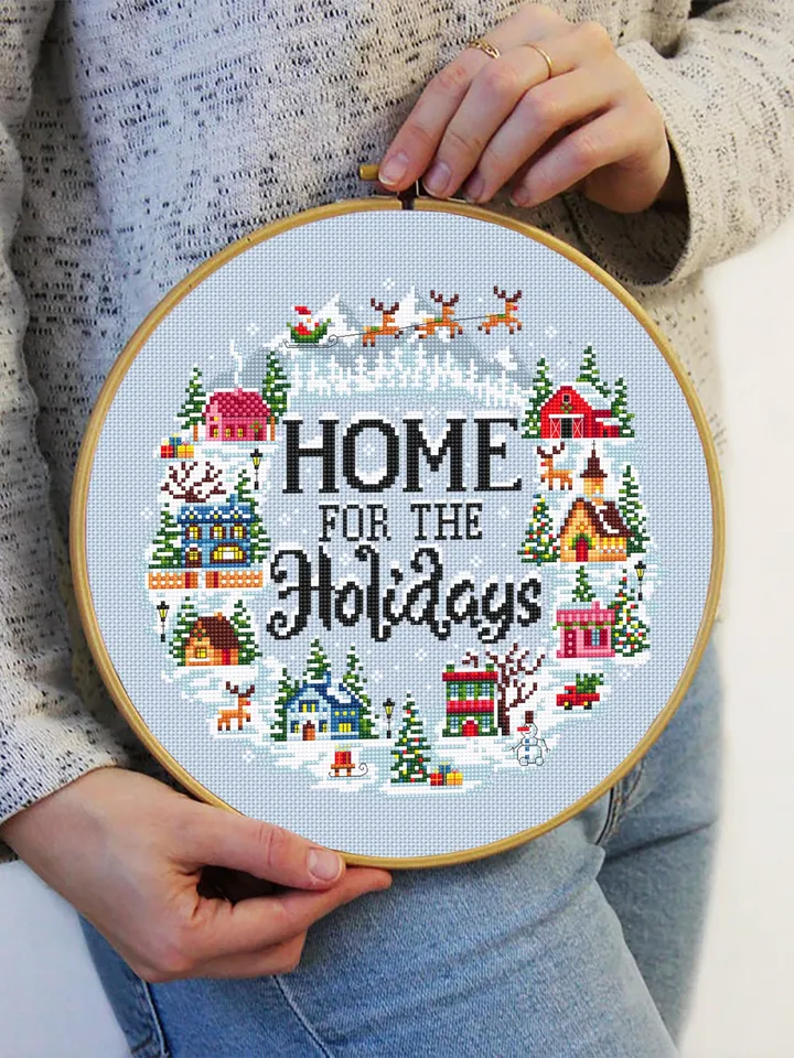 Christmas houses cross stitch pattern PDF download Home for the holidays, Winter landscape cross stitch, Christmas pattern digital PDF #N188