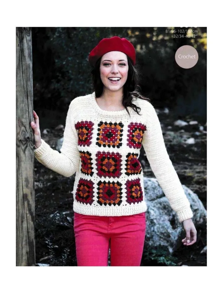 Sweater crochet pattern, granny square sweater crochet pa, women ladies sweater pattern pdf instant download