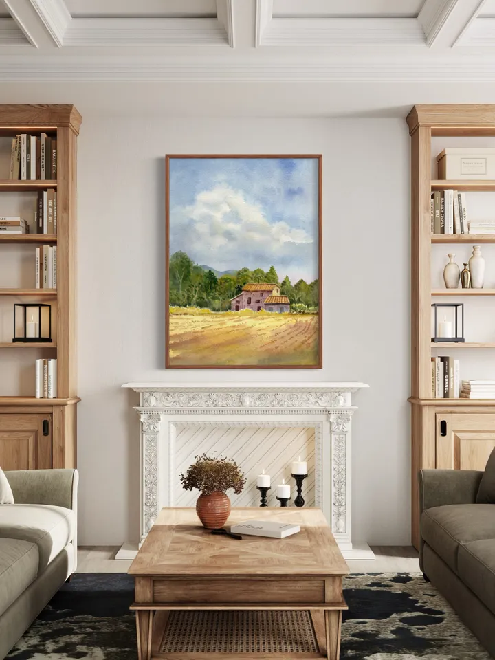 Landscape Barn French Provence Wall Art, Rustic Farmhouse Art, Country Home Decor, Barn Painting, Tuscany Painting Print