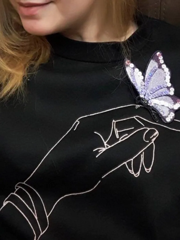Butterfly on hand machine embroidery design