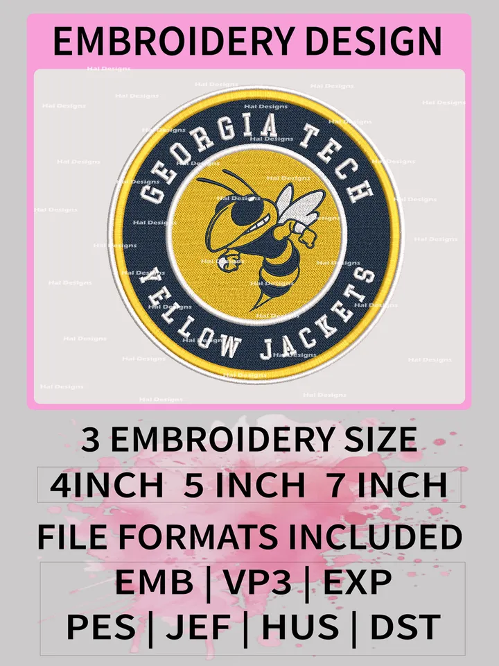 NCAA Georgia Tech Yellow Jackets Embroidery File, 3 Sizes, 6 Formats, NCAA Machine Embroidery Design, NCAA Logo, NCAA Teams