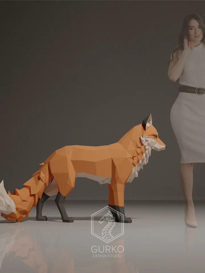 Standing Fox Papercraft, Digital Template, PDF Download, Gurko, 3D Low Poly, Pepakura, Origami Sculpture, Paper Party Decoration, DIY Gift