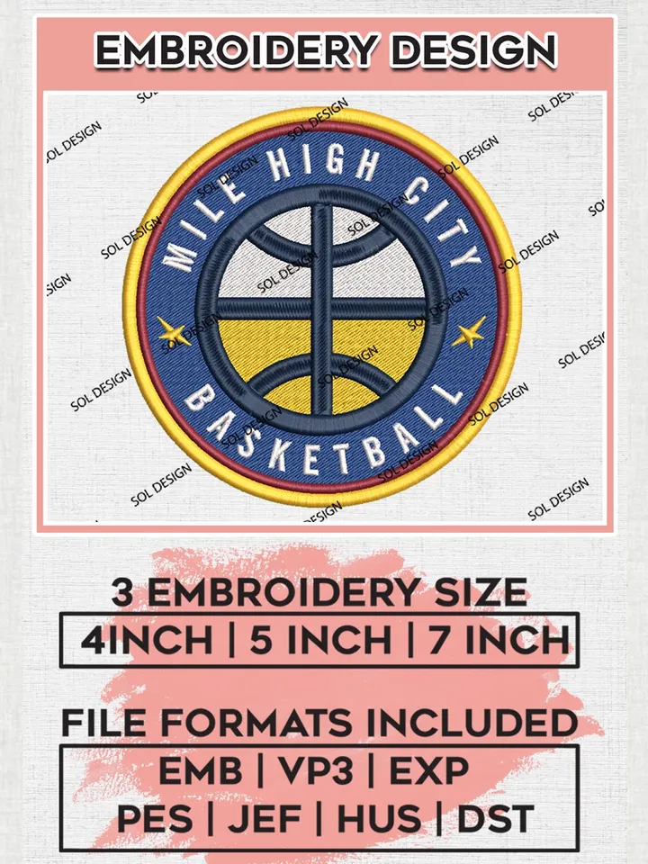 Denver Nuggets Embroidery Designs, NBA Embroidery Designs, NBA Denver Nuggets Logo Embroidery Designs, NBA Nuggets Embroidery Design, Digital Download