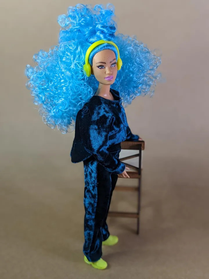 Handmade casual green velvet two-piece set (long-sleeve and pants) for 1/6 scale fashion female dolls