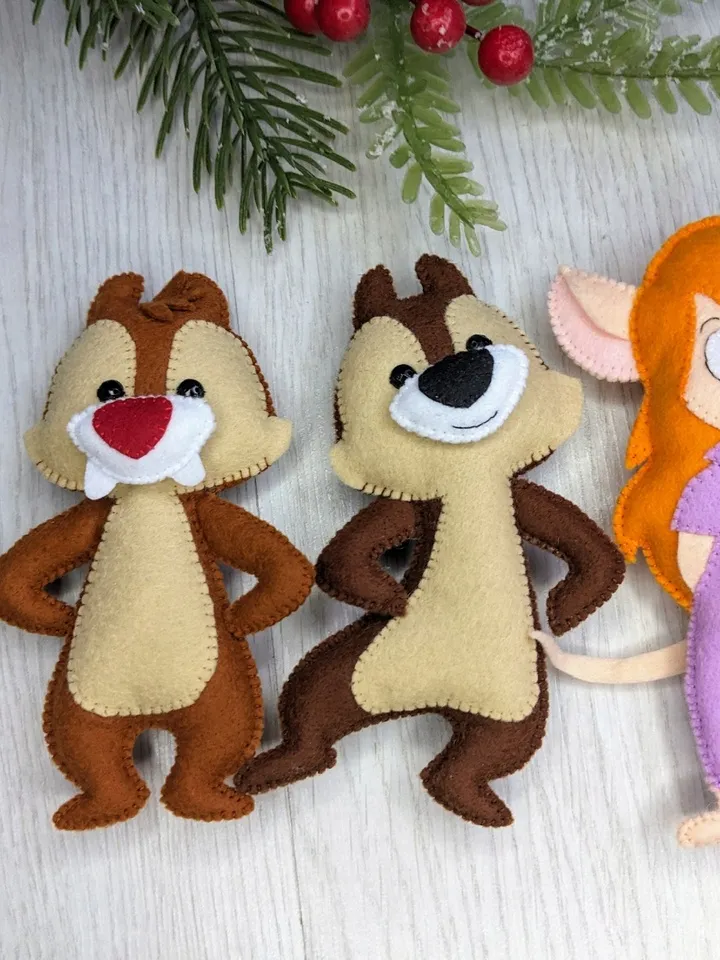 Chip 'n Dale Rescue Rangers. Gadget Hackwrench. Zipper the Fly. Set of felt toys for children