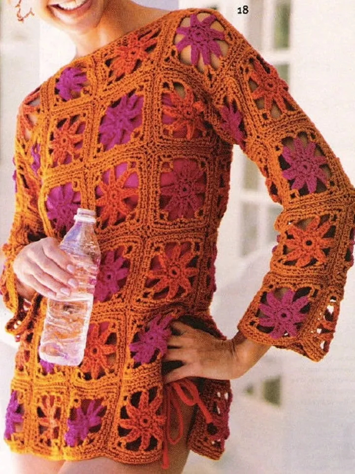 Crochet pattern top, sweater, tunic, top beach , Granny Square Tunic, Instant PDF Download Sweater women
