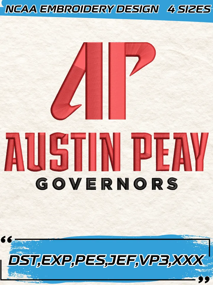 Austin Peay Governors Logos Embroidery Designs,NCAA Logo Embroidery Design,Machine Embroidery Design File,4 Sizes, Digital Download
