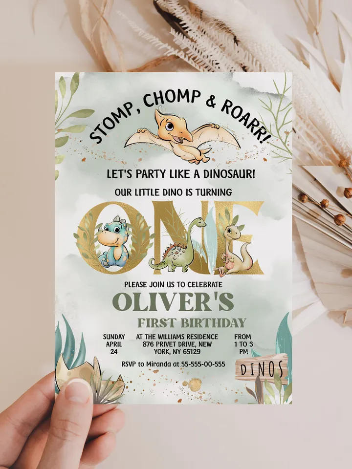 Editable Dinosaur First Birthday Invitation; Dinosaur theme Party; Boy Dinosaur Birthday Template Instant Download; di1