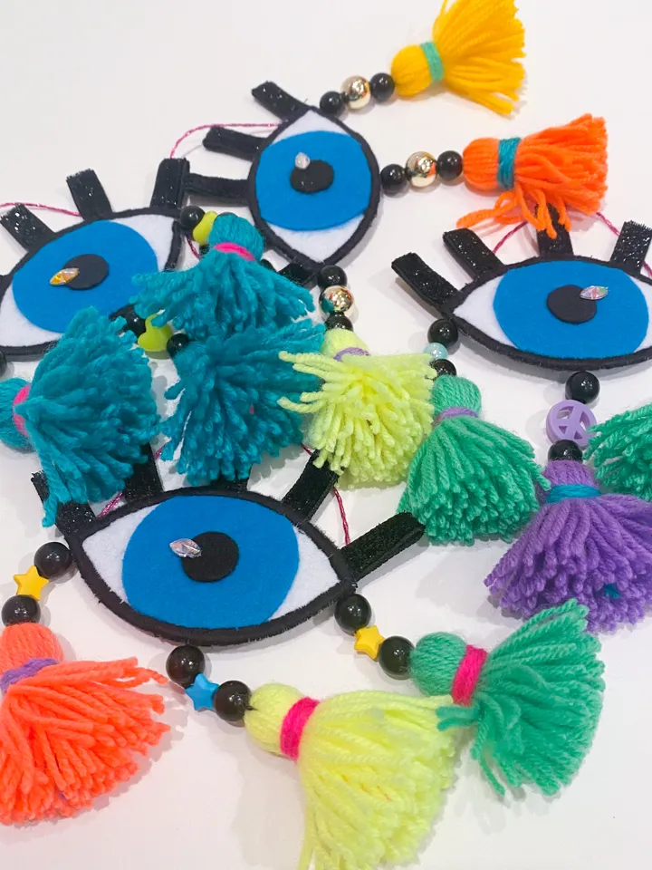 Evil eye ornaments, Cute Christmas gift set, Colorful boho home decor