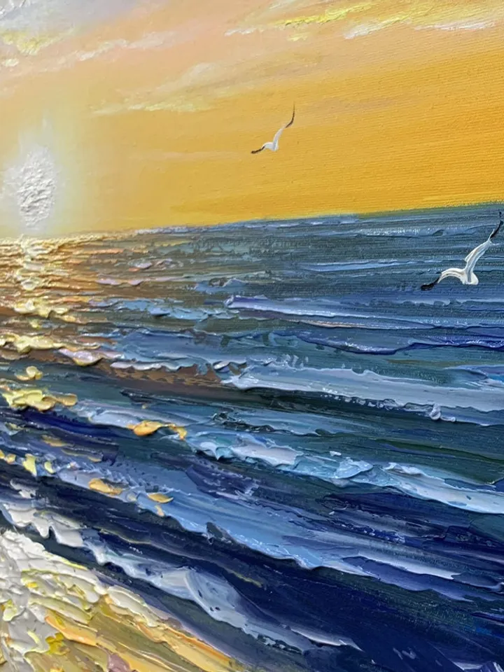 Seascape oil painting, Sunrise painting, Sea painting, Extra large oil painting, Sky oil painting, Canvas art, Art decoration, Bedroom art