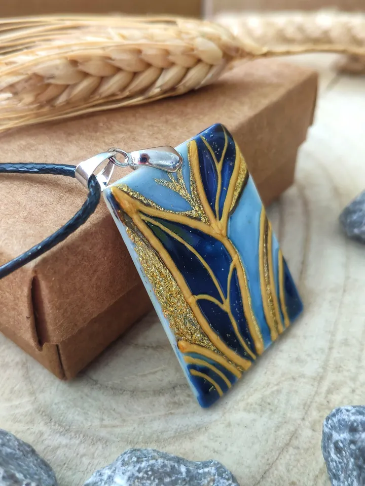 Pearl pendant necklace: Leaf on the steam abstract art painted on pendant • aesthetic trendy necklace • gift for art lover • nature beauty