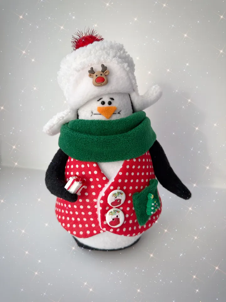 Christmas Handmade Penguin toy. Soft Animal doll in hat. Holiday doll for Christmas gift.