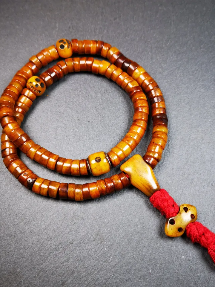 Gandhanra Handmade Tibetan Yak Bone Beads Mala,108 Prayer Beads for Meditation,Diameter 8.5mm, Length 48cm