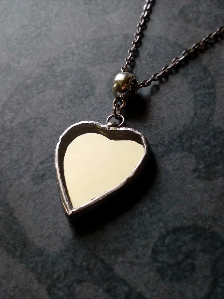 Mirror heart necklace, valentines, Stained glass, tiffany, Valentine's day, Tin soldered mirror, st Valentine heart