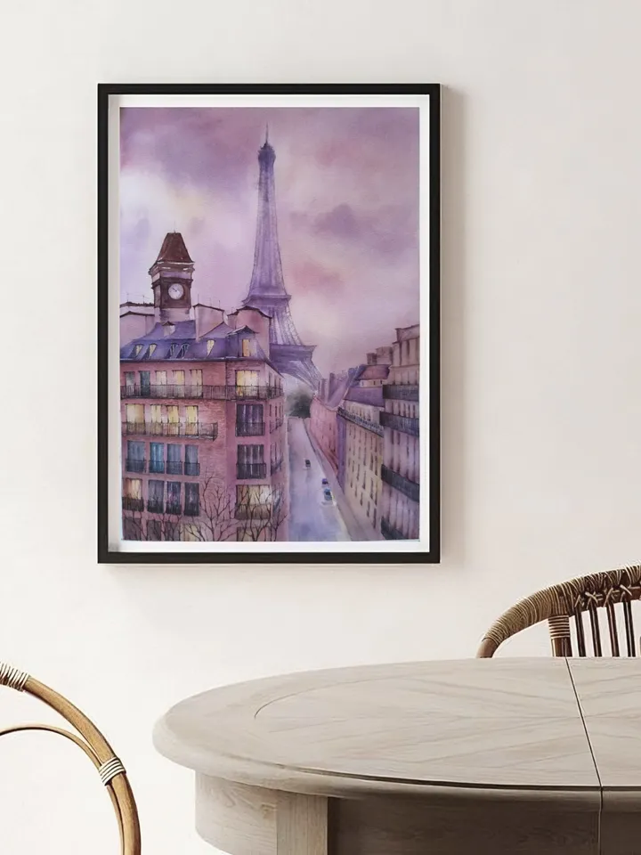 Original Watercolor Painting Urban Landscape Art Paris Artwork Paris Roofs Picture Eiffel Town Art 30x40 cm by SoftWaves