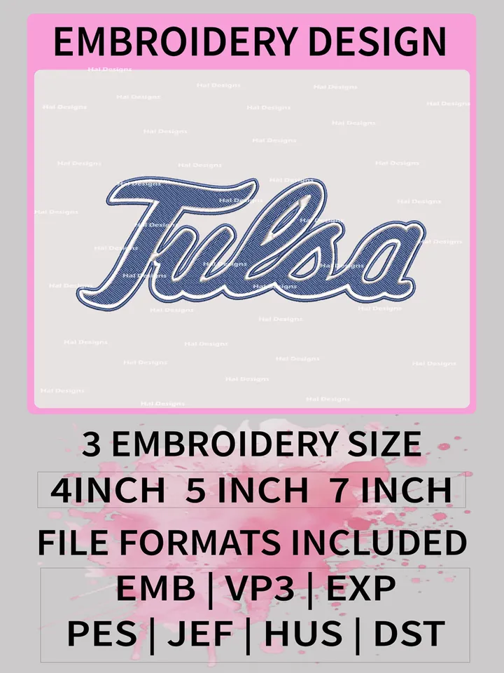 NCAA Tulsa Golden Hurricane Embroidery File, 3 Sizes, 6 Formats, NCAA Machine Embroidery Design, NCAA Logo, NCAA Teams