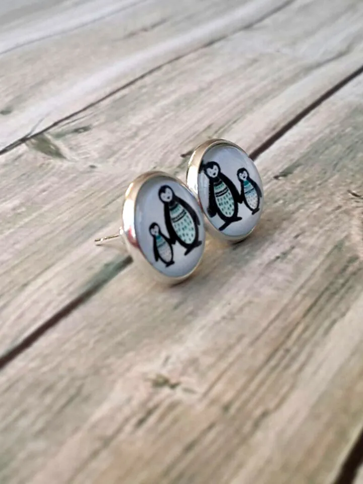 Penguin earrings studs, Penguin cub earrings, Tiny studs for girls, Mum gift